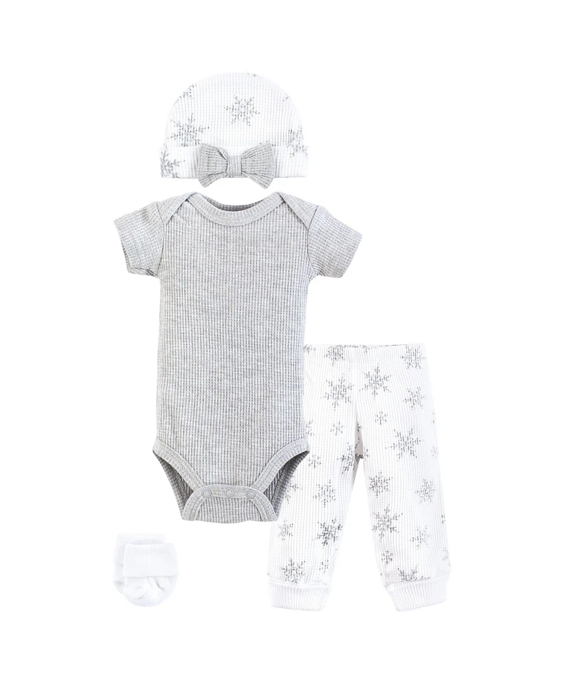 Hudson Baby Baby Girls Hudson Thermal Preemie Layette Set 4pc Short Sleeve Outfit, Snowflake, Preemie