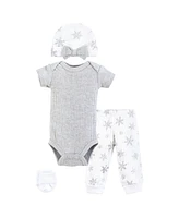 Hudson Baby Baby Girls Hudson Thermal Preemie Layette Set 4pc Short Sleeve Outfit, Snowflake, Preemie