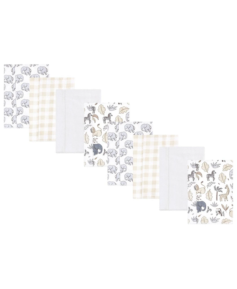 Hudson Baby Boys and Girls Cotton Poly Flannel Burp Cloths 8-Pack, Neutral Safari, One Size