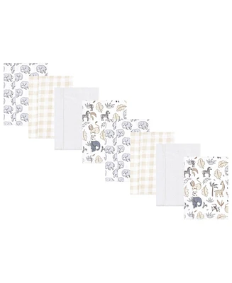 Hudson Baby Boys and Girls Cotton Poly Flannel Burp Cloths 8-Pack, Neutral Safari, One Size