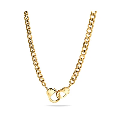 Bling Jewelry Biker Punk Rocker Biker Jewelry Statement Chain Handcuff Necklace Silver or Gold Tone Stainless Steel Pendant 20 Inch