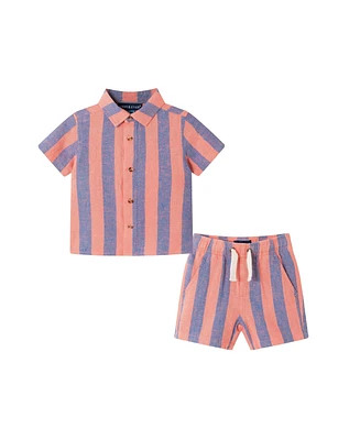 Andy & Evan Baby Boys Coral Blue Striped Buttondown Set