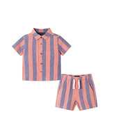 Andy & Evan Baby Boys Coral Blue Striped Buttondown Set