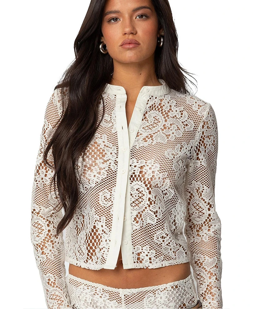 Edikted Women's Peyson Sheer Lace Top