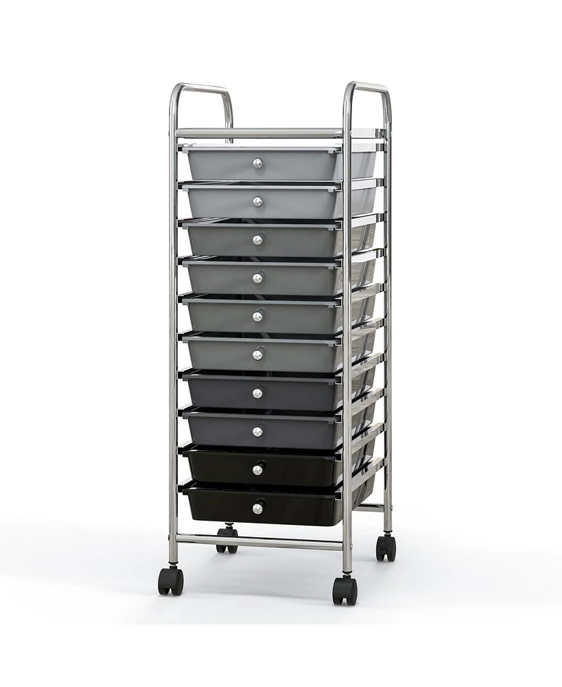 10 Drawer Rolling Storage Cart Organizer with 4 Universal Casters-Gradient