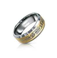 Bling Jewelry Couples Two Tone Celtic Knot Dragon Silver Gold Tones Titanium Band Rings Comfort Fit