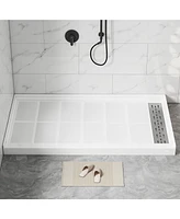 Casainc 60"W X 36"D Solid Surface Single Threshold Shower Base Anti-Slip Shower Pan