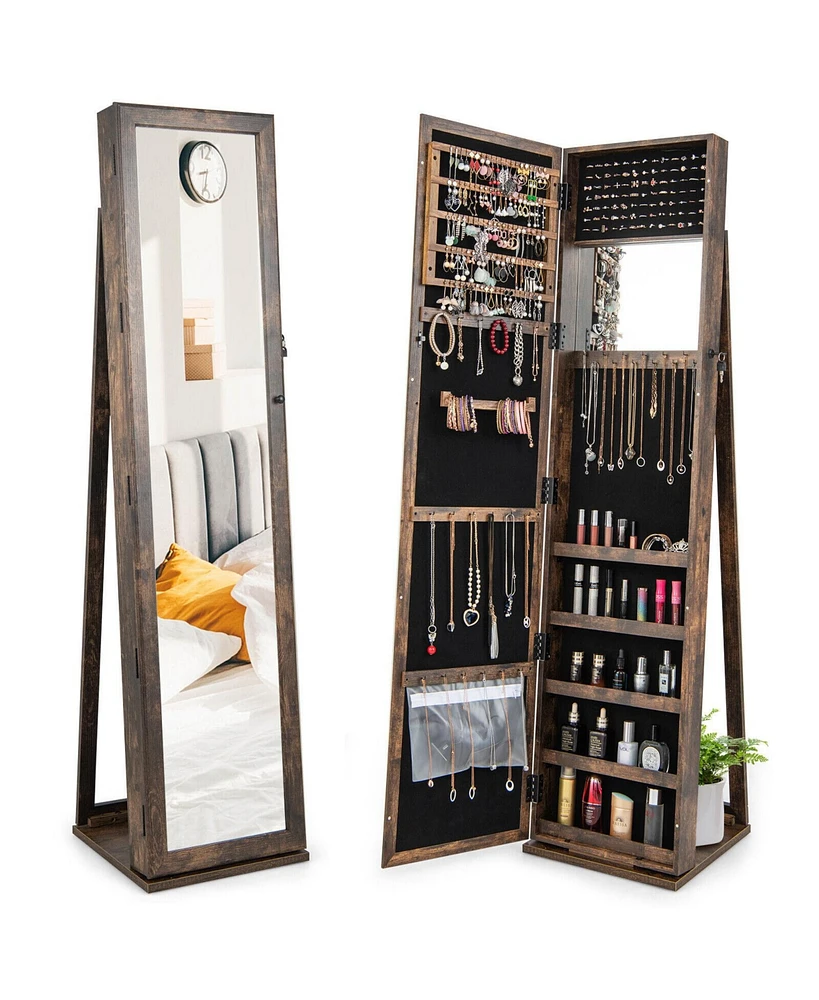Standing Lockable Jewelry Storage Organizer with Full-Length Mirror
