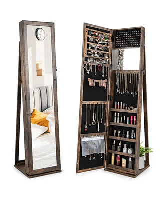 Standing Lockable Jewelry Storage Organizer with Full-Length Mirror