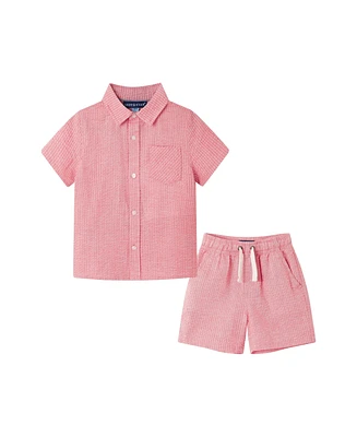 Andy & Evan Toddler Boys Toddler/Child Coral Seersucker Short Sleeve Buttondown Shirt Set