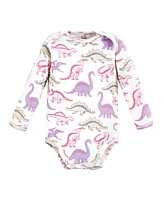 Touched by Nature Baby Girls Organic Cotton Long-Sleeve Bodysuits, Retro Dino, Preemie