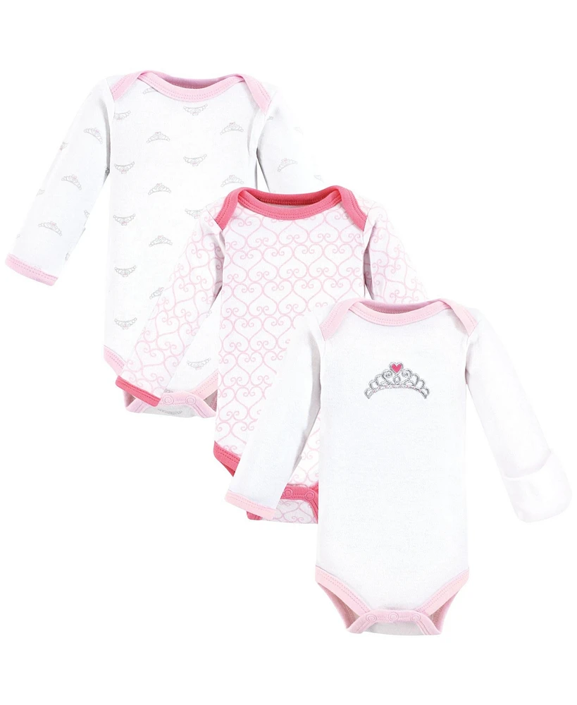 Luvable Friends Baby Girls Preemie Long Sleeve Bodysuits 3pk, Tiara, Preemie