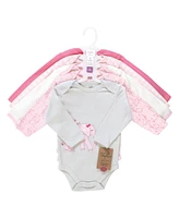 Touched by Nature Baby Girls Cotton Long-Sleeve Bodysuits, Pink Peanut, Preemie