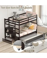 Twin Over Twin Bunk Bed with Storage Shelf and Drawer