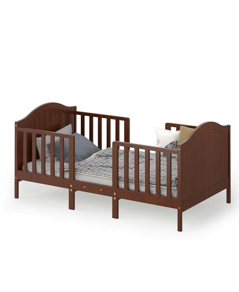 2-in-1 Classic Convertible Wooden Toddler Bed with 2 Side Guardrails for Extra Safety