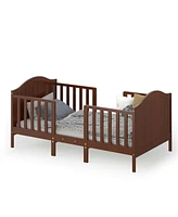 2-in-1 Classic Convertible Wooden Toddler Bed with 2 Side Guardrails for Extra Safety