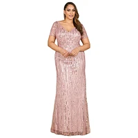 Lara Women's Short Sleeve, Beaded Mermaid Gown