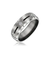 Bling Jewelry Black Inlay Cz Cubic Zirconia Accent Silver Tone Titanium Wide Band Ring