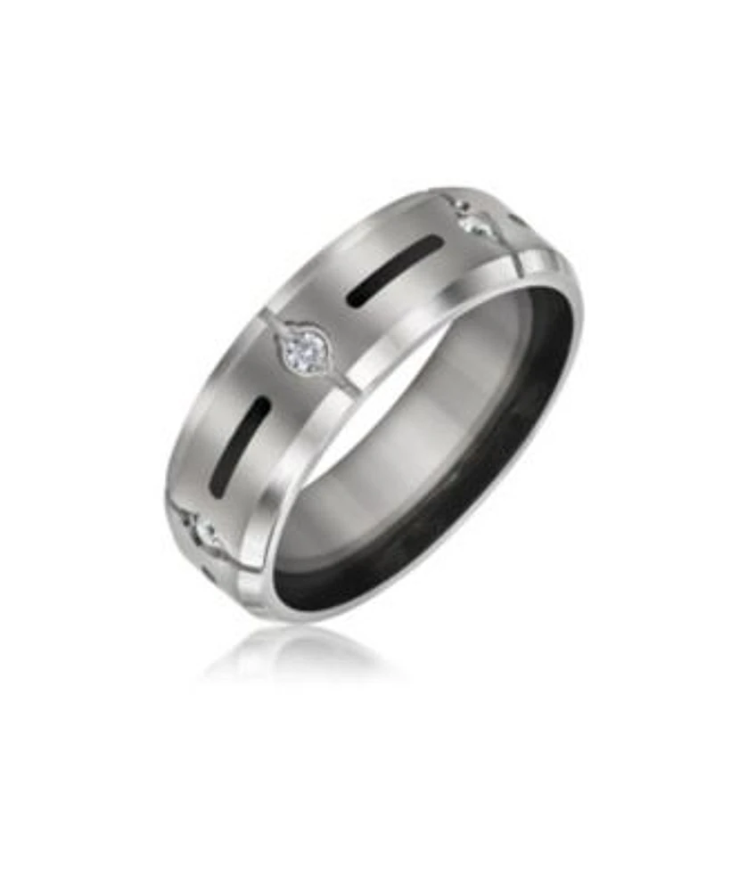 Bling Jewelry Black Inlay Cz Cubic Zirconia Accent Silver Tone Titanium Wide Band Ring