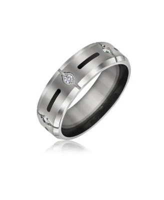 Bling Jewelry Black Inlay Cz Cubic Zirconia Accent Silver Tone Titanium Wide Band Ring