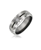 Bling Jewelry Black Inlay Cz Cubic Zirconia Accent Silver Tone Titanium Wide Band Ring