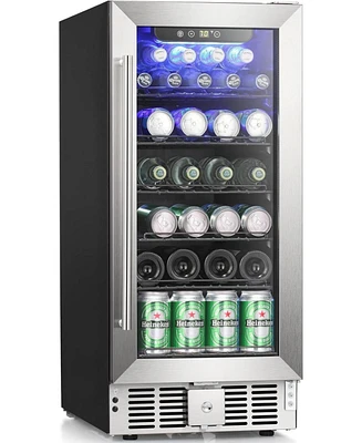 Cowsar 2.9 CuFt Beverage Cooler, 115-Can, Quiet, Glass Door, Safety Lock, Stainless Handle