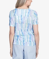 Alfred Dunner Women's St. Thomas Textured Brushstroke Short Sleeve V-Neck T-Shirt