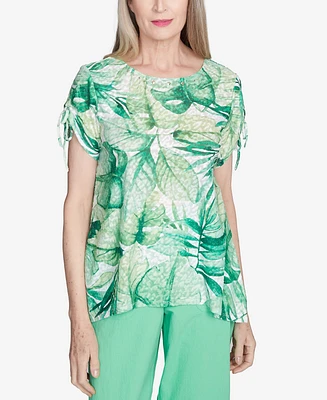 Alfred Dunner Women's Rise Shine Monotone Tropical Leaf Crew Neck T-Shirt