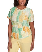 Alfred Dunner Women's Rise Shine Textured Patch Crew Neck T-Shirt