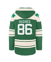 '47 Brand Men's Jack Hughes Kelly Green New Jersey Devils St. Patrick's Day Player Name Number Lacer Pullover Hoodie