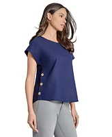 Jones New York Women's Short Sleeve Button Detail Top