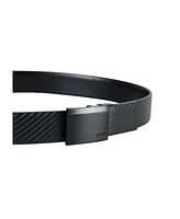 Kenneth Cole Reaction Men's Exact System Track Lock Matte Black Plaque Buckle Belt