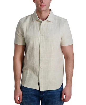 Karl Lagerfeld Paris Men's Regular-Fit Textured Geometric Button-Down Shirt