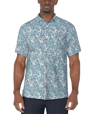 Pga Tour Men's Short Sleeve Seersucker Palm Print Golf Polo Shirt