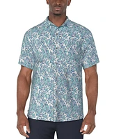 Pga Tour Men's Short Sleeve Seersucker Palm Print Golf Polo Shirt