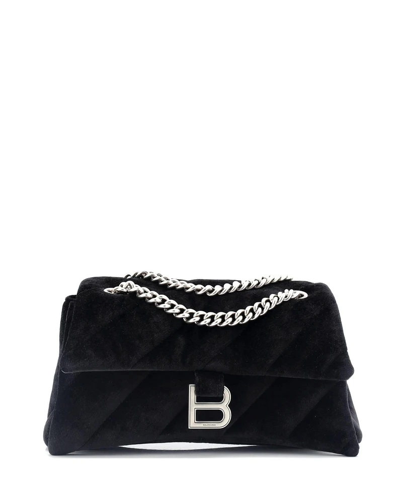 Pre-Owned Balenciaga Medium Crush Chain Flap Bag Quilted Velvet