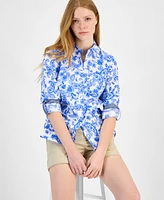 Tommy Hilfiger Women's Cotton Paisley Roll-Tab Shirt