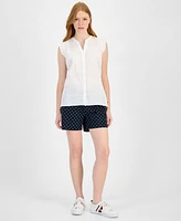 Tommy Hilfiger Women's Cotton Tonal-Plaid Ruffled-Sleeve Shirt