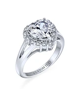 Bling Jewelry Romantic Statement 3CT Cz Halo Promise Heart Shape Promise Ring .925 Sterling Silver Split Band