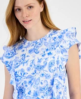 Tommy Hilfiger Women's Cotton Paisley-Print Ruffled Top