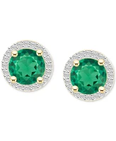 Lab-Created Emerald (1-1/2 ct. t.w.) & White Sapphire (1/5 Halo Stud Earrings 10k Gold