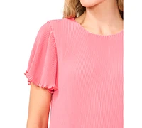 CeCe Women's Pleated Round-Neck Short-Sleeve Top