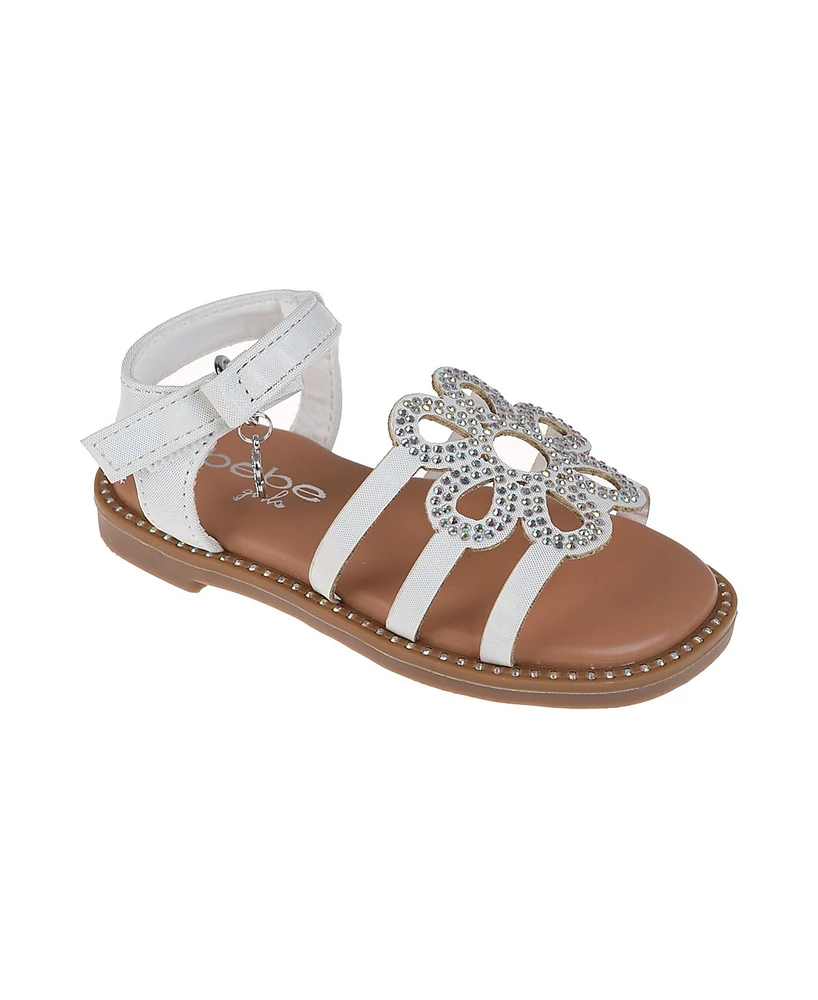 Bebe Toddler Girls Adhesive Strap with Flower Sandals