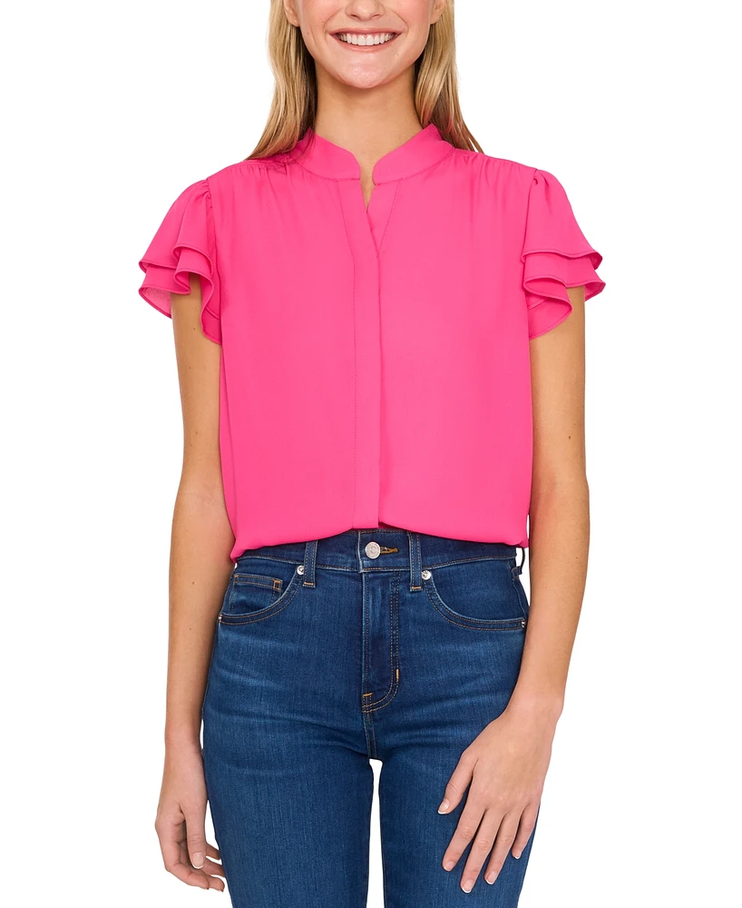 CeCe Women's Flutter-Sleeve Button-Front Blouse