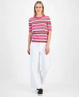 Nautica Jeans Women's Cotton Striped Short-Sleeve Sweater