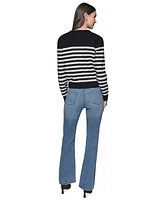 Karl Lagerfeld Paris Women's Striped Crystal-Button Cardigan