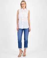 Nautica Jeans Women's Cotton Solid-Color Sleeveless Shirt