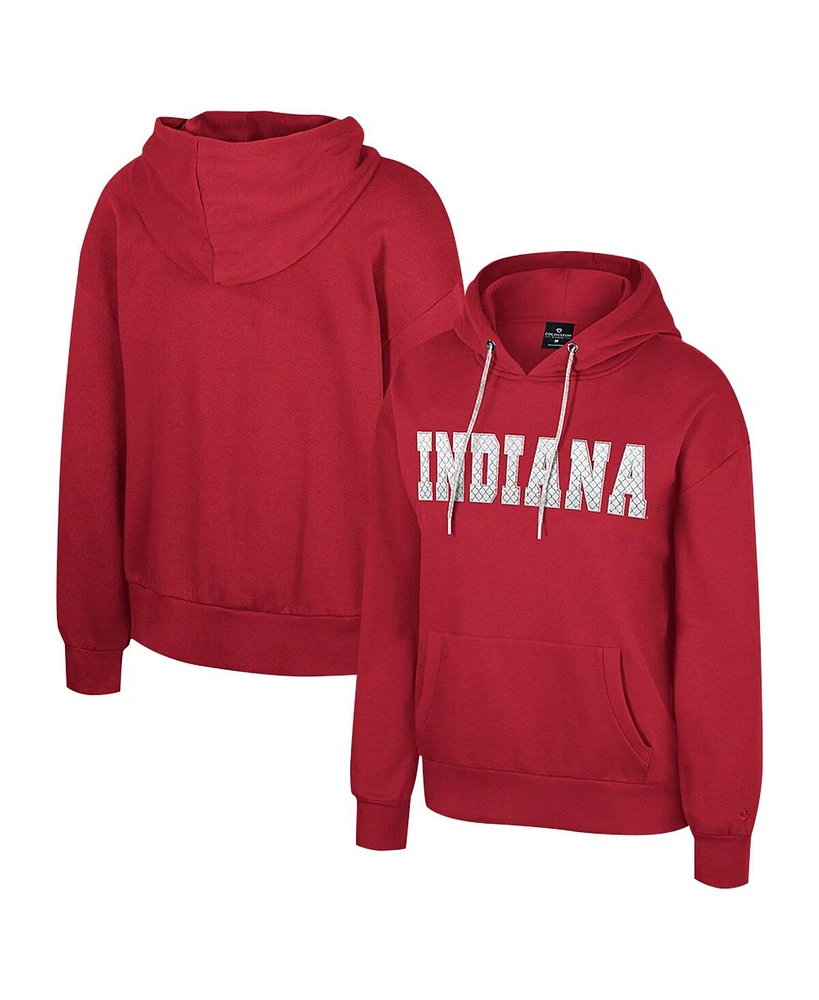 Colosseum Women's Crimson Indiana Hoosiers Reflection Rhinestone Drawcord Pullover Hoodie
