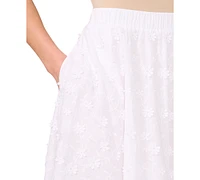 CeCe Women's Cotton 3D Floral Pull-On Midi Skirt