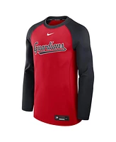 Nike Men's Red/Navy Cleveland Guardians Authentic Collection Game Time Raglan Performance Long Sleeve T-Shirt